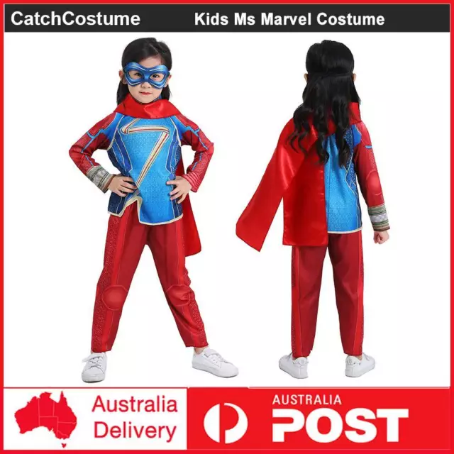 Kids Ms Marvel Kamala Khan Costume Girls Superhero Cosplay Outfit Halloween Suit