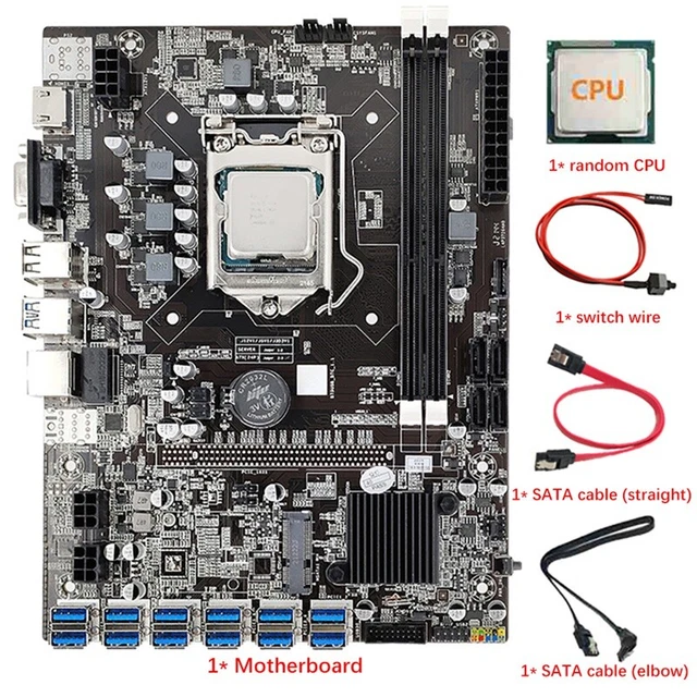 B75 12 Card Mining Motherboard CPU+Switch Cable+2X SATA Cable 12 USB3.0 to  L4X5