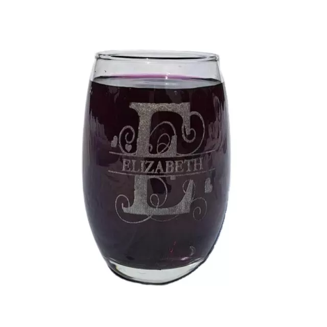 Personalized 13 OZ Stemless Wine Glass Custom Engraved Name Initial 4 Designs