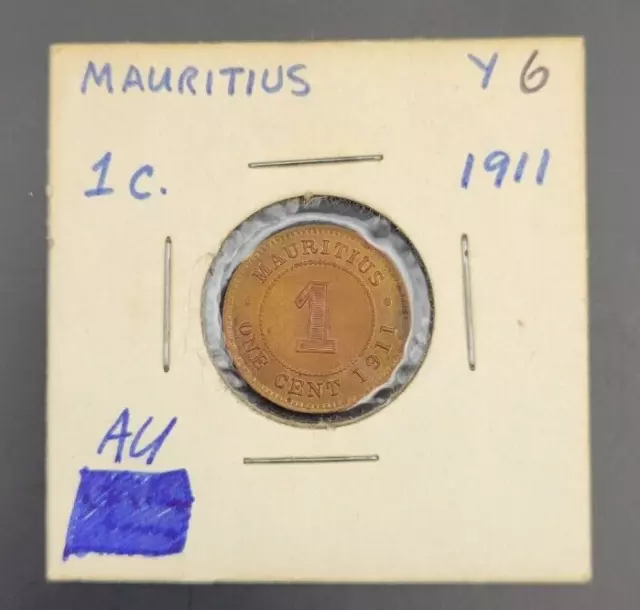 Mauritius 1911 One Cent Bronze Coin: George V
