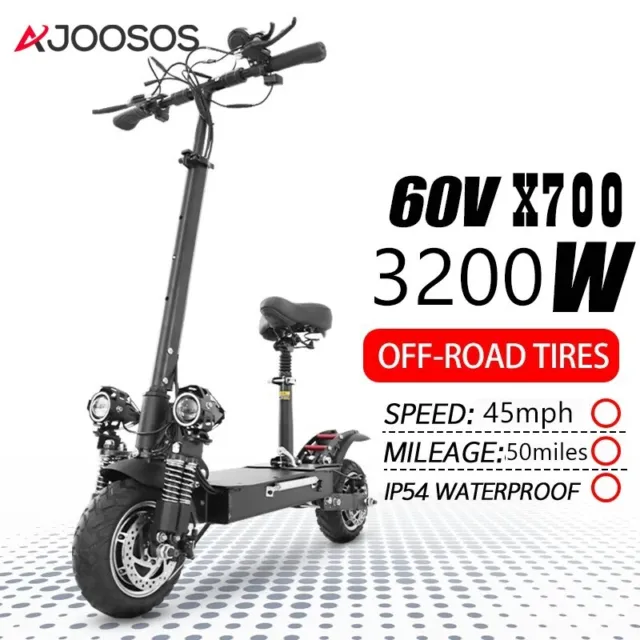 60V 3200W Dual Motor Electric Scooter 45Mph Max Speed E Scooter with Seat Adult