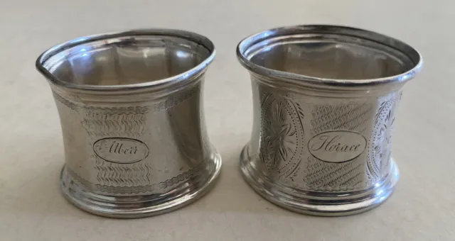 Pair antique victorian wedding groom bride sterling silver napkin ring decorated