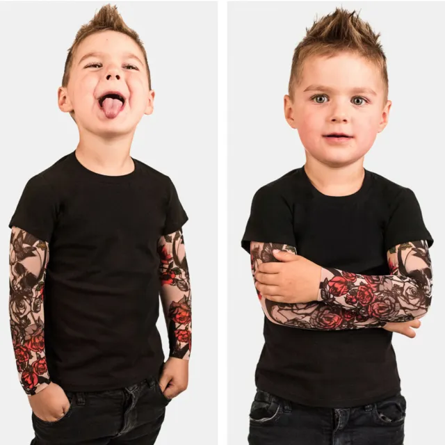 T-shirt bambino bambino bambino bambino con tatuaggio in rete stampata manica floreale Regno Unito