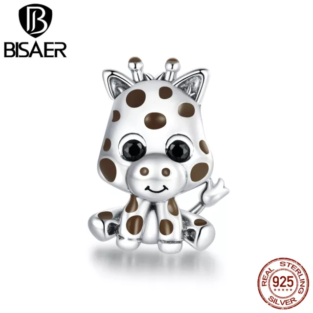 Bisaer Women Authentic S925 Sterling Silver Baby Giraffe Bead Charm Fit Bracelet