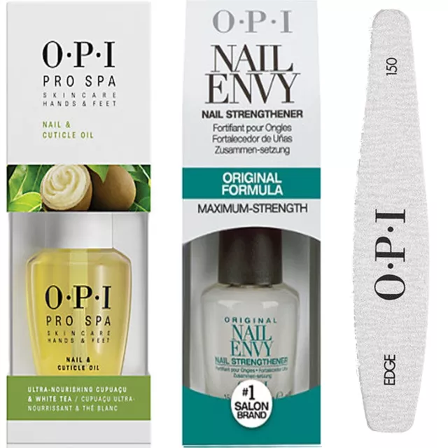 OPI Nail Envy - Nail Strengthener & Pro Spa Cuticle Oil & 150 Nail File Trio Set