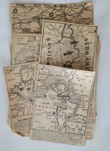 WWII Belgium In/Around Original US Newspaper Maps 2+ Dozen Clips