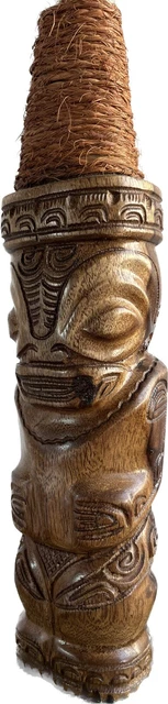 Hand Carved Tahitian Wooden Fish Bone Figure French Polynesia Tiki