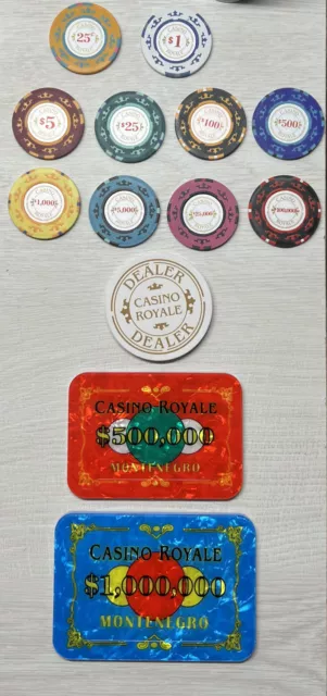 Casino Royale Poker Chips (x10) And Plaques (x2) James Bond - check the details