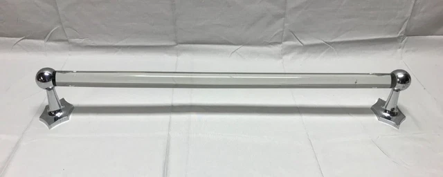 Antique 26" Glass Deco Towel Bar Hoegger Chrome Brass Ends Bathroom VTG 1920-22B
