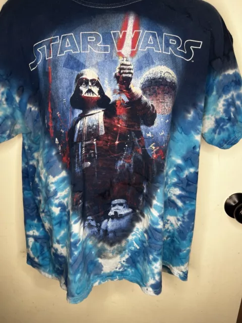 Star Wars Darth Vader T-Shirt Tie Dye Death Star Disney Lucas Blue Size Medium