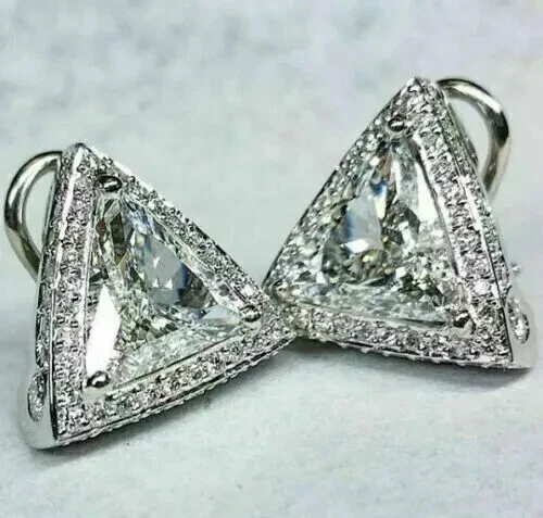 2.00 Ct Trillion Cut Lab-Created Diamond Stud Earrings 14K White Gold Plated