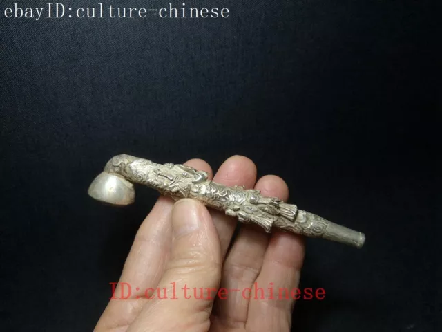 Chinese Tibet Silver Carving Eight Immortals person Tobacco Pipe Gift Collection 3