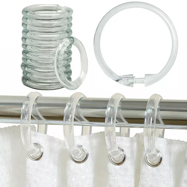 12 PC Plástico Transparente Cortina Anillos Redondo Ducha Ganchos Rod Baño Tonos