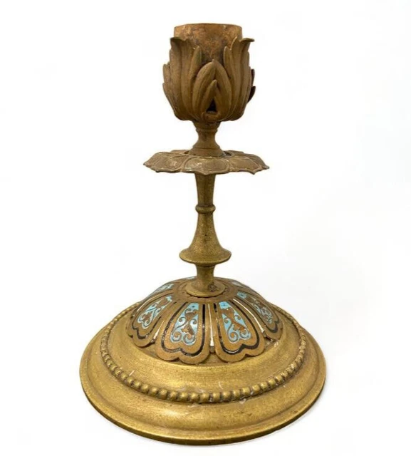 Bougeoir Ancien En Bronze - Décor Fleurs De Lys Et Tête - Sans Marque