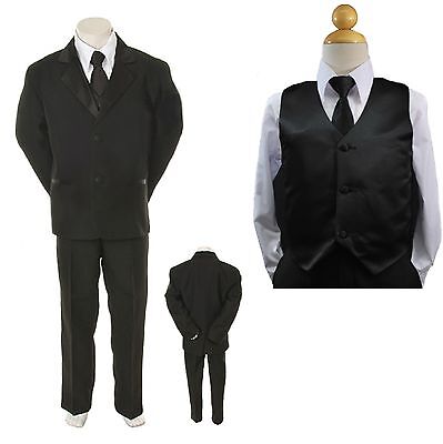 New Kid Child Boy Black FORMAL Wedding Party Funeral SUIT Set Tuxedo Suit 5-14