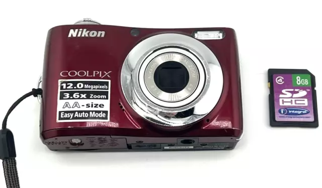 Nikon COOLPIX L22 12MP Digital Camera Red 3x Zoom TESTED