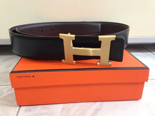 Cintura Belt Hermes H Gold 38 mm. Chocolate/Black Size 90 Cm.