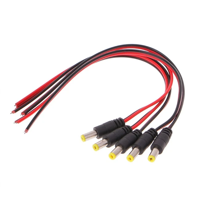 5 Pcs 5.5x2.1mm Male for  Power Plug Connector CCTV  Pigtail Cable Jack 12V