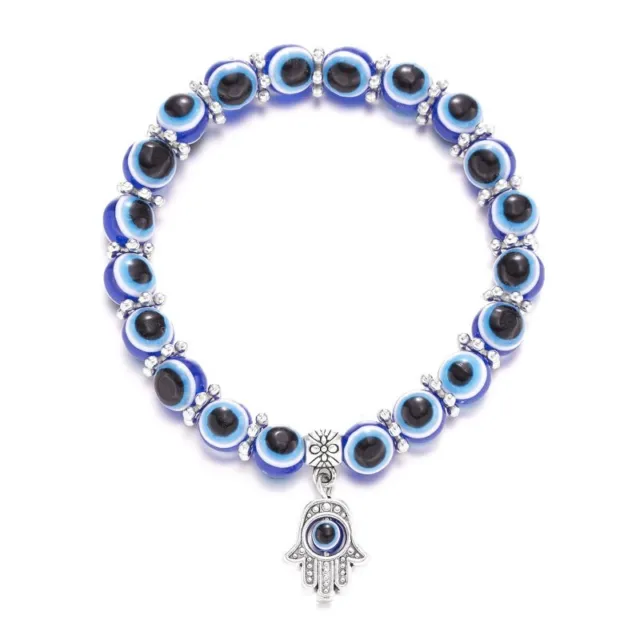 8mm Lucky Turkish Blue Beads Evil Eye Bracelet Women Men Elastic Bangle Jewelry