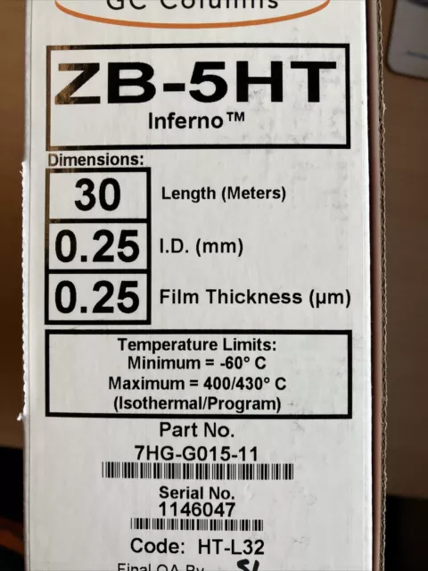 Colonne Chromatographie ZB5-HT 30m 0.25mm 0.25um