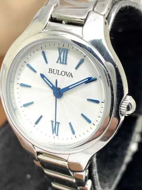 Bulova Women's Watch 96L215 Quartz White Blue Dial Silver Stainless Steel 28mm