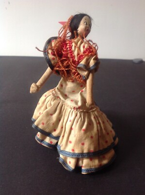 Vintage Spanish Flamenco Dancer Cloth Felt Doll