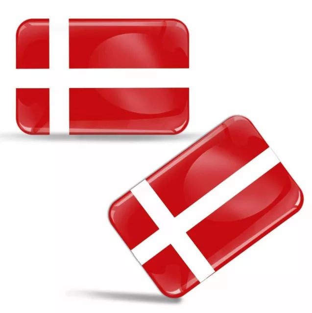 2x 3D Gel Aufkleber Dänemark Flag Flagge Fahne Denmark Flag Sticker Emblem