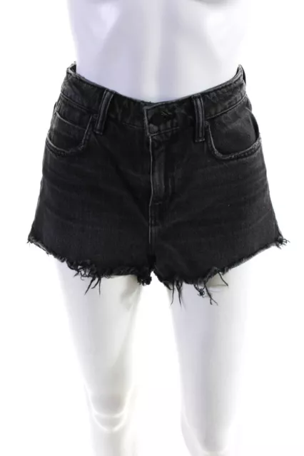 Alexander Wang Womens Cotton Distress Hem Buttoned Denim Shorts Black Size EUR24