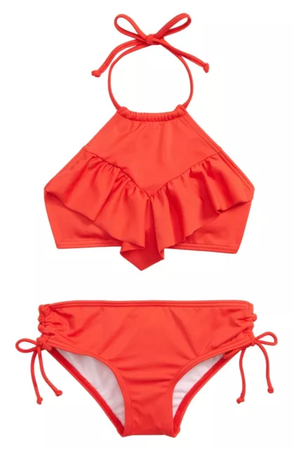 GIRL'S BILLABONG SOL Searcher Ruffle Two-Piece Swimsuit Size 10 Red ...