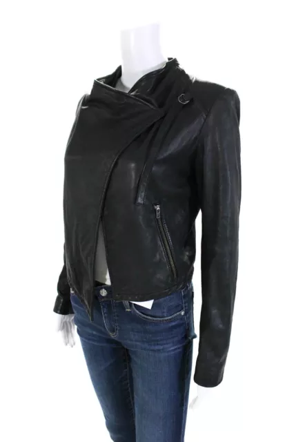 Helmut Womens Leather Long Sleeve Biker Wrap Jacket Black Size Small 2