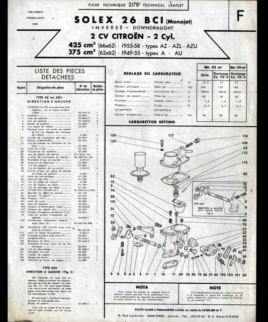 Carburateur Solex 35 BISA 8 (13290000) Pour Citroën Visa GT Moteur XY8 – Neuf, Fabriqué En France