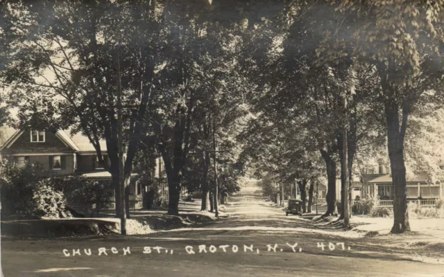 PC CPA US, NEW YORK, GROTON, CHURCH STREET, VINTAGE REAL PHOTO POSTCARD (b57467)