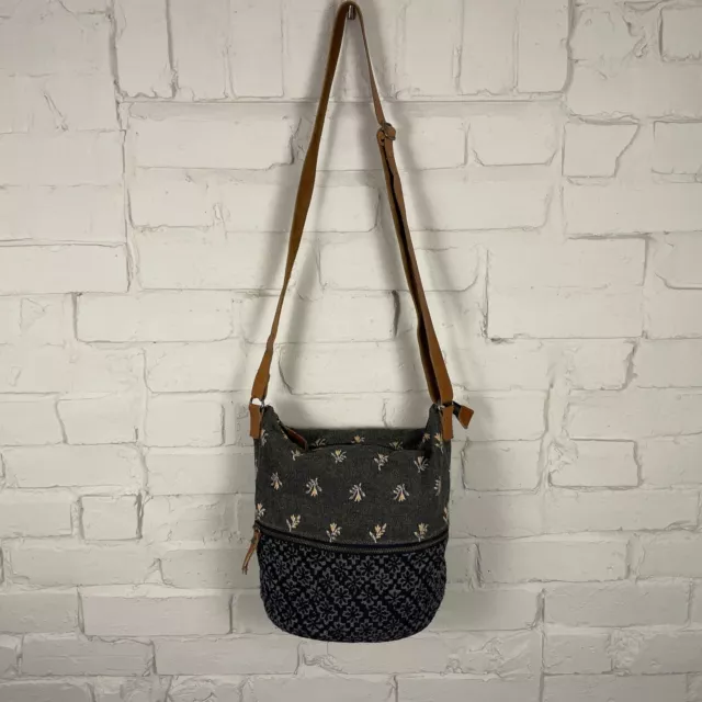 FAT FACE MESSENGER Crossbody Bag Blue Canvas Handbag Satchel Zip Medium Leather 29.99 PicClick UK