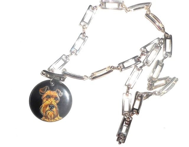 Irish Terrier Dog Chain Necklace Hand Painted Pendant Jewelry