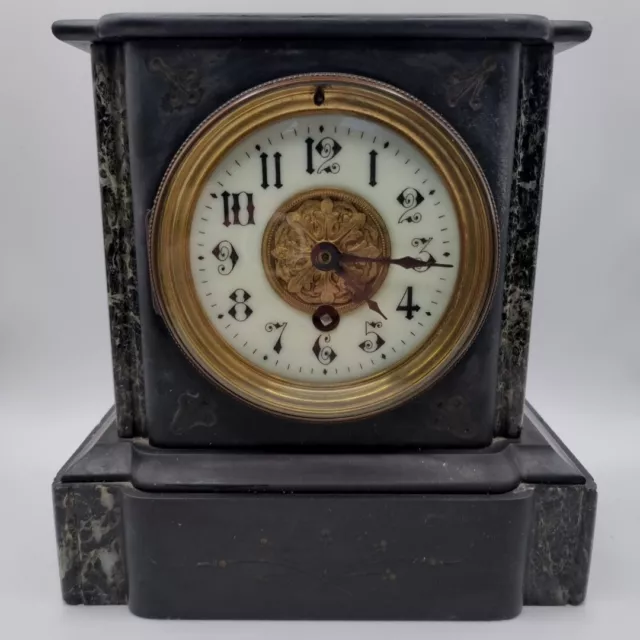 Small Antique French Slate and Marble Timepiece Mantle Clock For Restoration