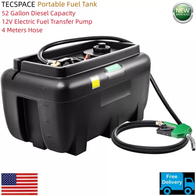 TECSPACE Black Portable 52 Gallon Diesel Tank with 12V Electric Transfer Pump