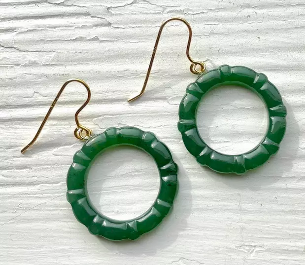 24.5mm Genuine Natural Canadian Jade Earrings Gold-Plated Sterling Silver Hooks