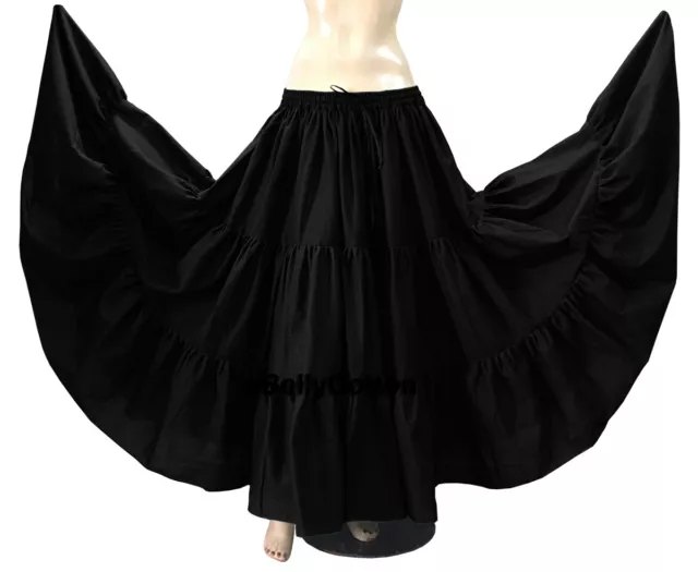 Black Skirt 10 Yard 3 Tiered maxi Cotton Gypsy  Belly Dance Tribal Flamenco Jupe