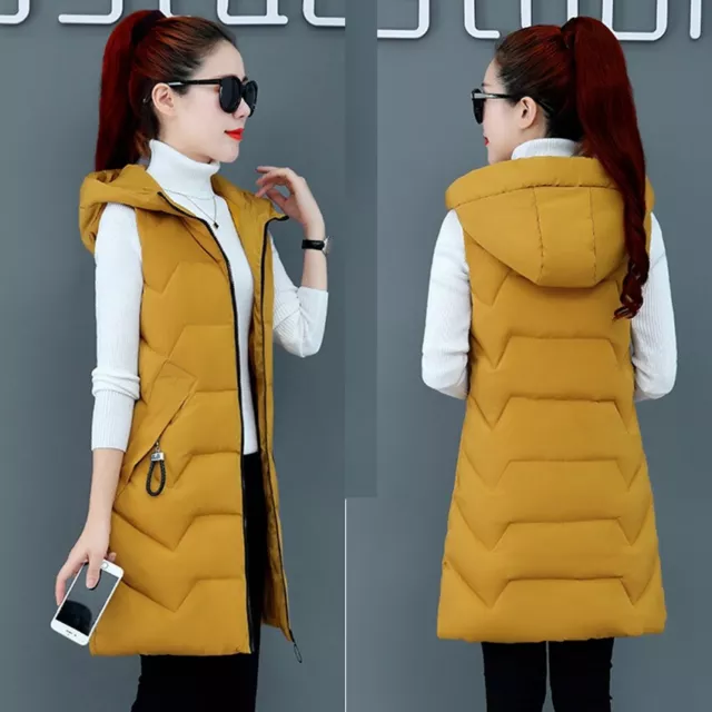 Women's Coat Casual Long Jacket Hooded Sleeveless Lady Cotton Waistcoat Vest