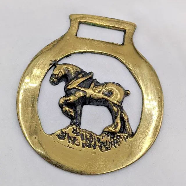 Brass Horse Medallion Vintage English Shire Work Draft Tack Farm Parade Show