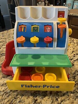 Fisher-Price Vintage Toy Cash Register with 5 Coins WORKS 1990