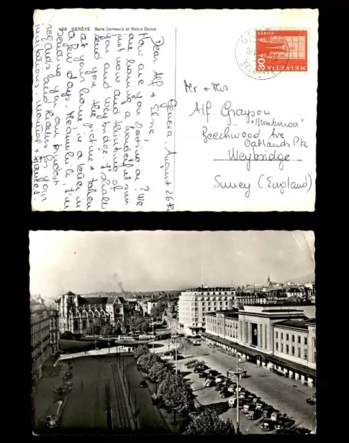 Switzerland 1960 Geneve Weybridge Eng Cars Buildings Postcard PPC AK to England