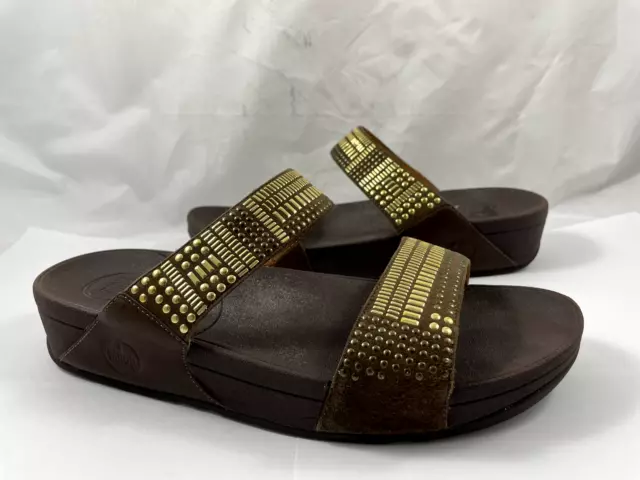 FitFlop Women's Size 11 Aztek Chada Leather Slide Sandals Brown Reg $90