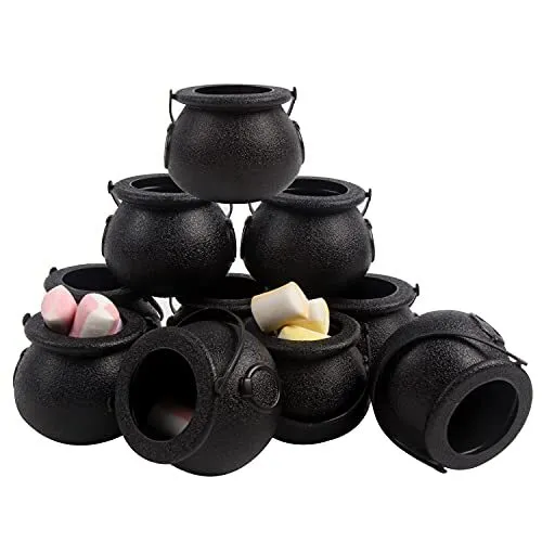 DIYASY Mini Plastic Cauldron,12 Pcs Witch Calderon Pot Black Buckets with