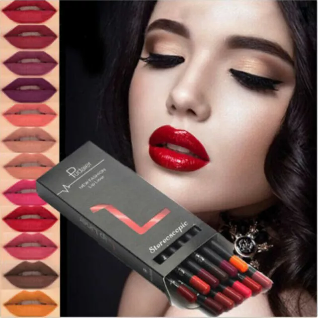 12pcs/Set Waterproof Pencil Lipstick Long Lasting Makeup Matte Lip Liner Pen UK