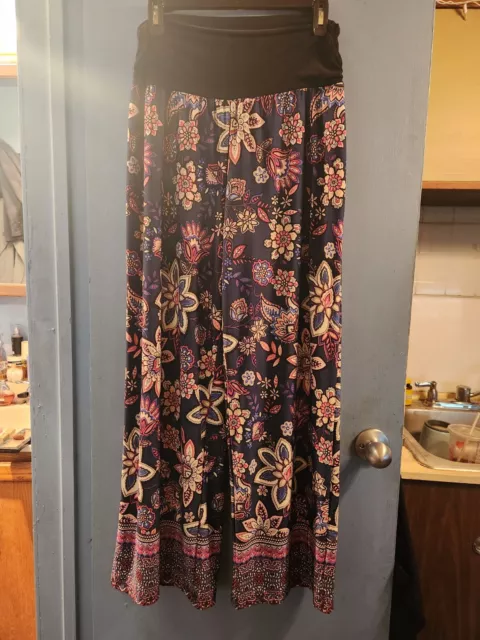 Apt 9 Womens Wide Leg Pants Palazzo Pull On Black  Floral High Waist Size XL