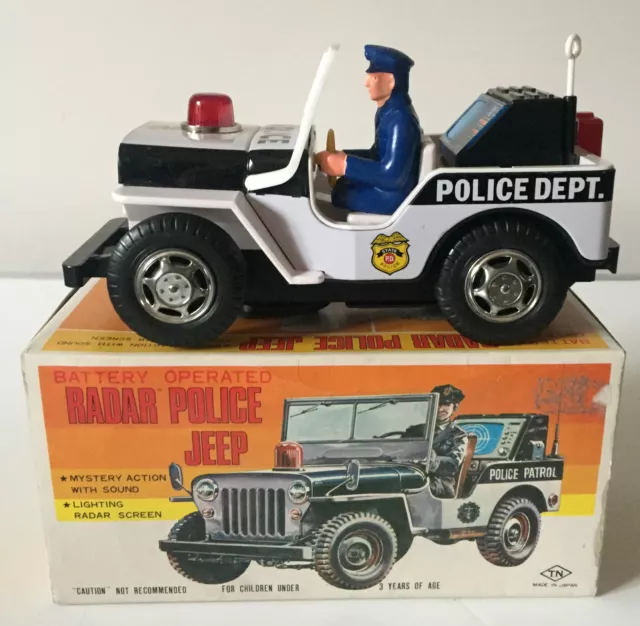 Nomura (Tn) Japan Battery Operated Radar Police Jeep ~ Working Order ~ Boxed