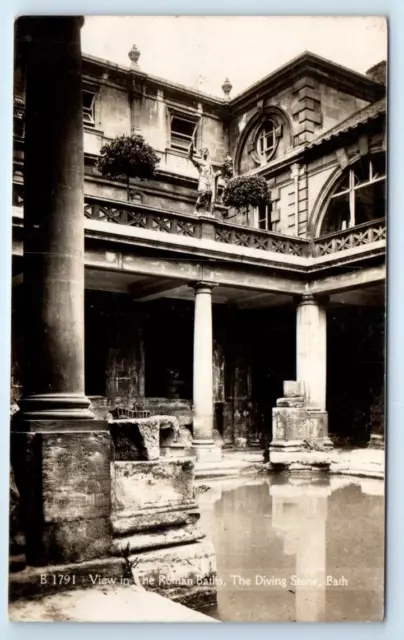 RPPC BATH View in Roman Baths Diving Stone England UK 1935 Postcard