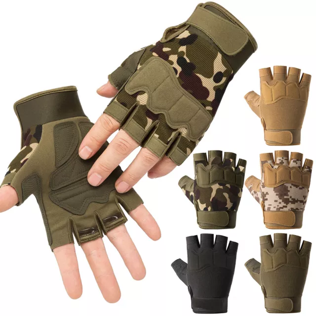 Tactical Hard Knuckle Half Finger Gloves Army Military Work Hunting Fingerless