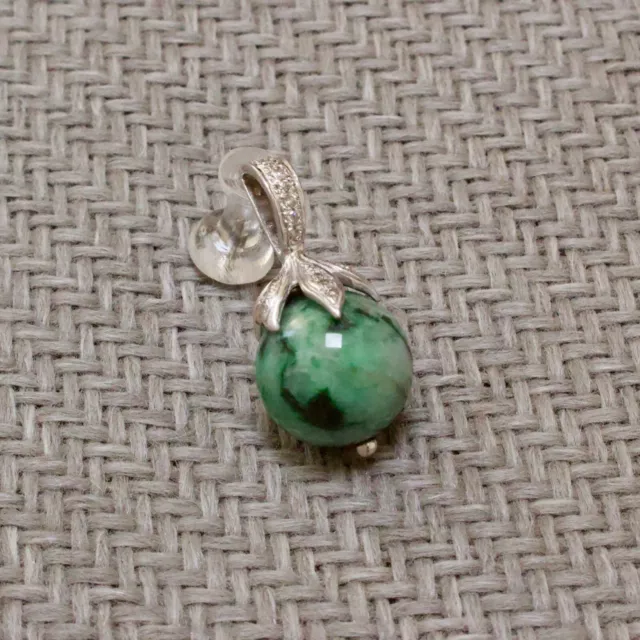 ESTATE 18K WHITE GOLD HANDMADE JADE MARBLE PENDANT WITH DIAMONDS (.25ct)